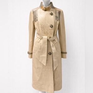 OTTIMO Luxury Genuine Leather Trench Coat Nude Beige Belted IT 40 US 4–6 NWT